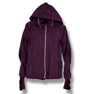 Lululemon Run Hustle Jacket 6 full zip hooded windbreaker plaid plum active gym